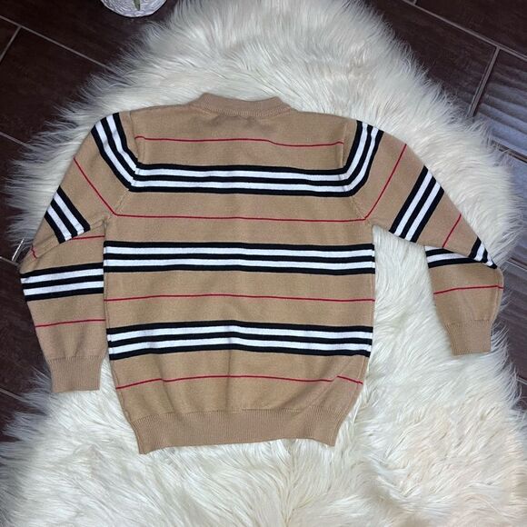 Girls striped printed beige/black/burgundy/ white striped bow tie sweater - Picture 2 of 5